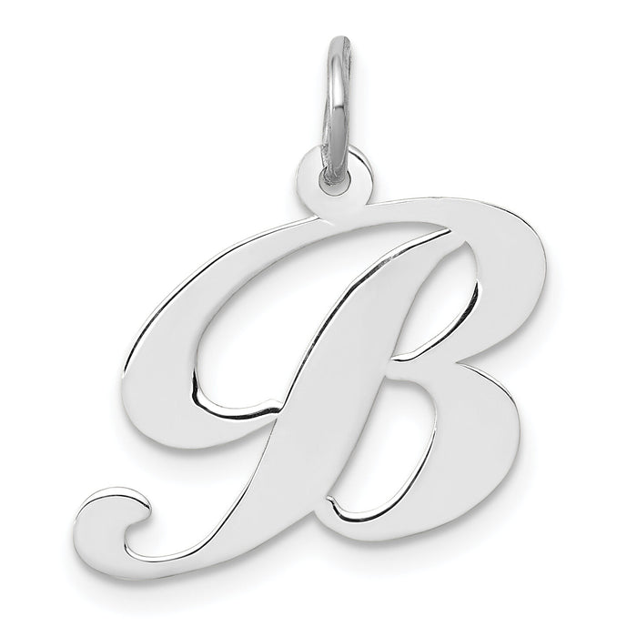 14k White Gold Medium Fancy Script Letter B Initial Charm-YC653B
