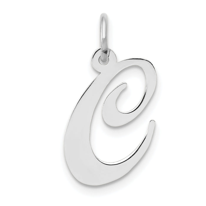 14k White Gold Medium Fancy Script Letter C Initial Charm-YC653C