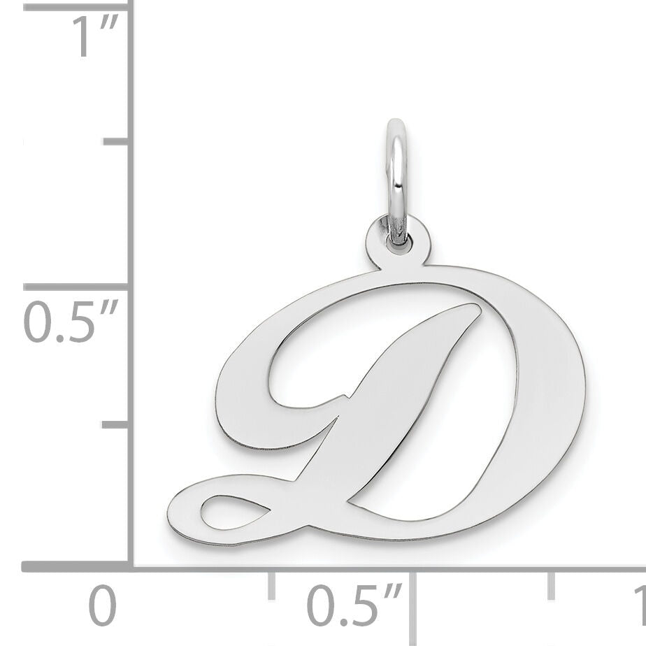 14k White Gold Medium Fancy Script Letter D Initial Charm-YC653D
