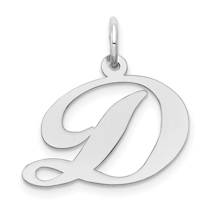 14k White Gold Medium Fancy Script Letter D Initial Charm-YC653D
