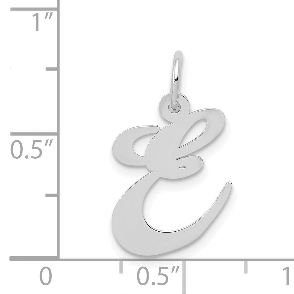 14K White Gold Medium Fancy Script Letter E Initial Charm-YC653E