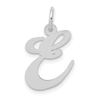 14K White Gold Medium Fancy Script Letter E Initial Charm-YC653E