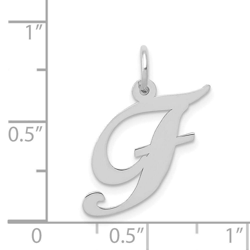 14K White Gold Medium Fancy Script Letter F Initial Charm-YC653F