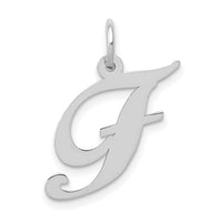14K White Gold Medium Fancy Script Letter F Initial Charm-YC653F