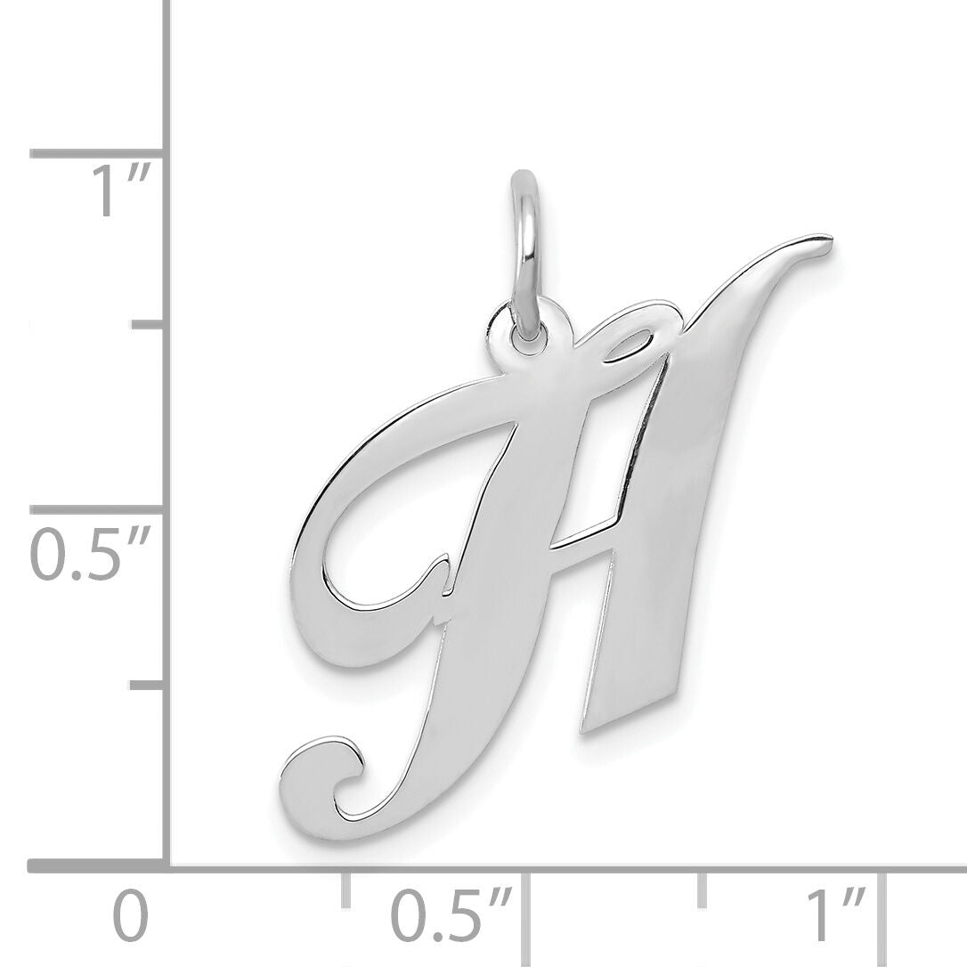 14K White Gold Medium Fancy Script Letter H Initial Charm-YC653H