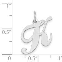 14K White Gold Medium Fancy Script Letter K Initial Charm-YC653K