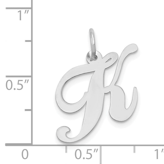 14K White Gold Medium Fancy Script Letter K Initial Charm-YC653K