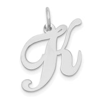 14K White Gold Medium Fancy Script Letter K Initial Charm-YC653K