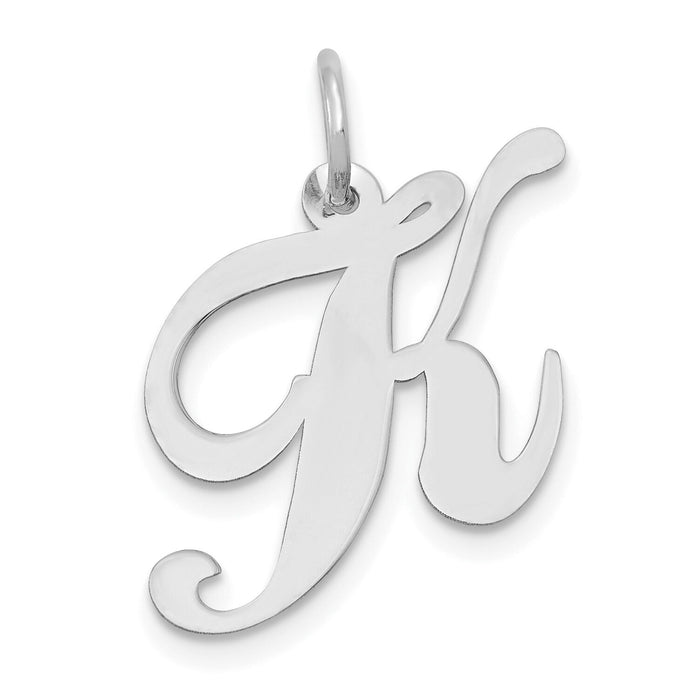 14K White Gold Medium Fancy Script Letter K Initial Charm-YC653K