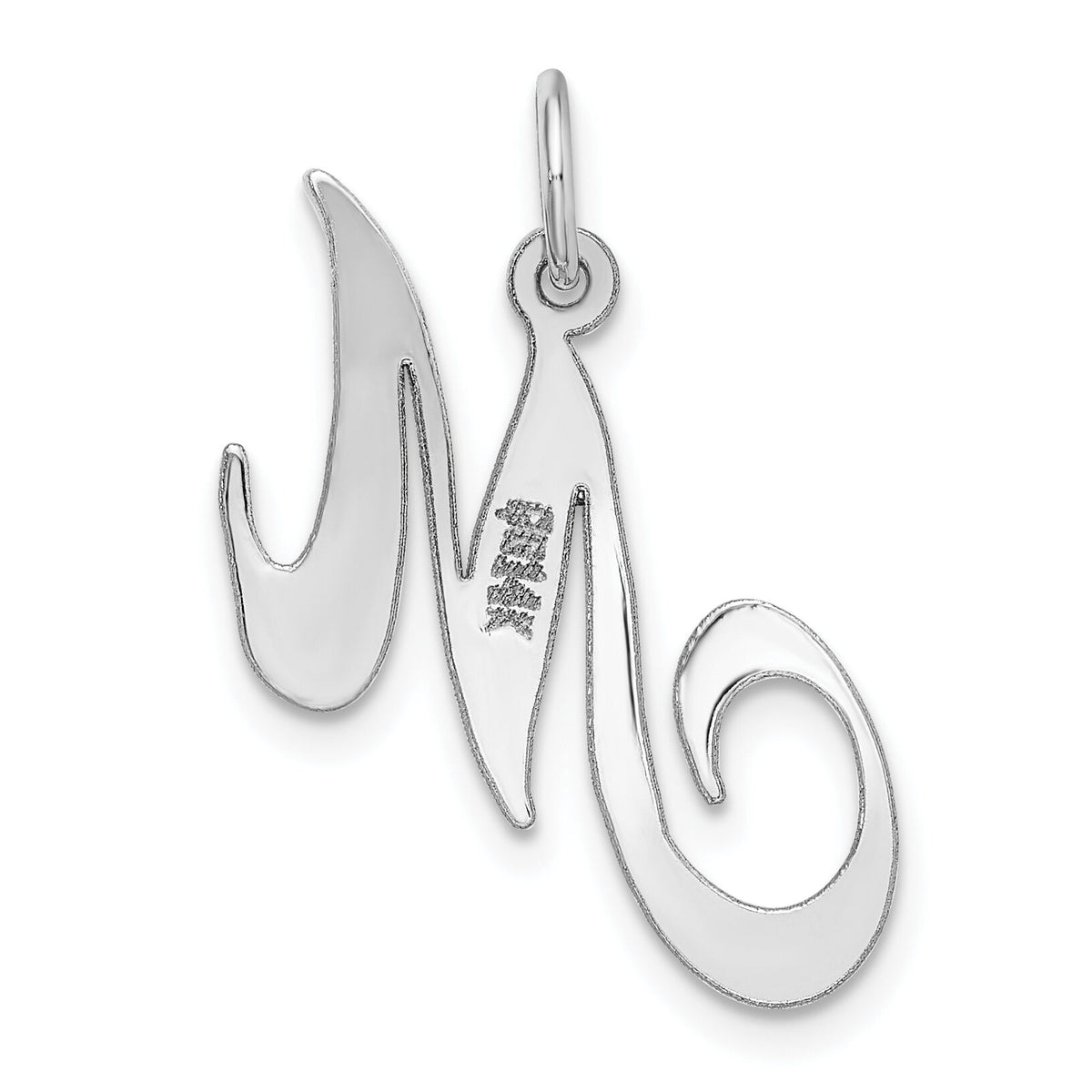 14K White Gold Medium Fancy Script Letter M Initial Charm-YC653M