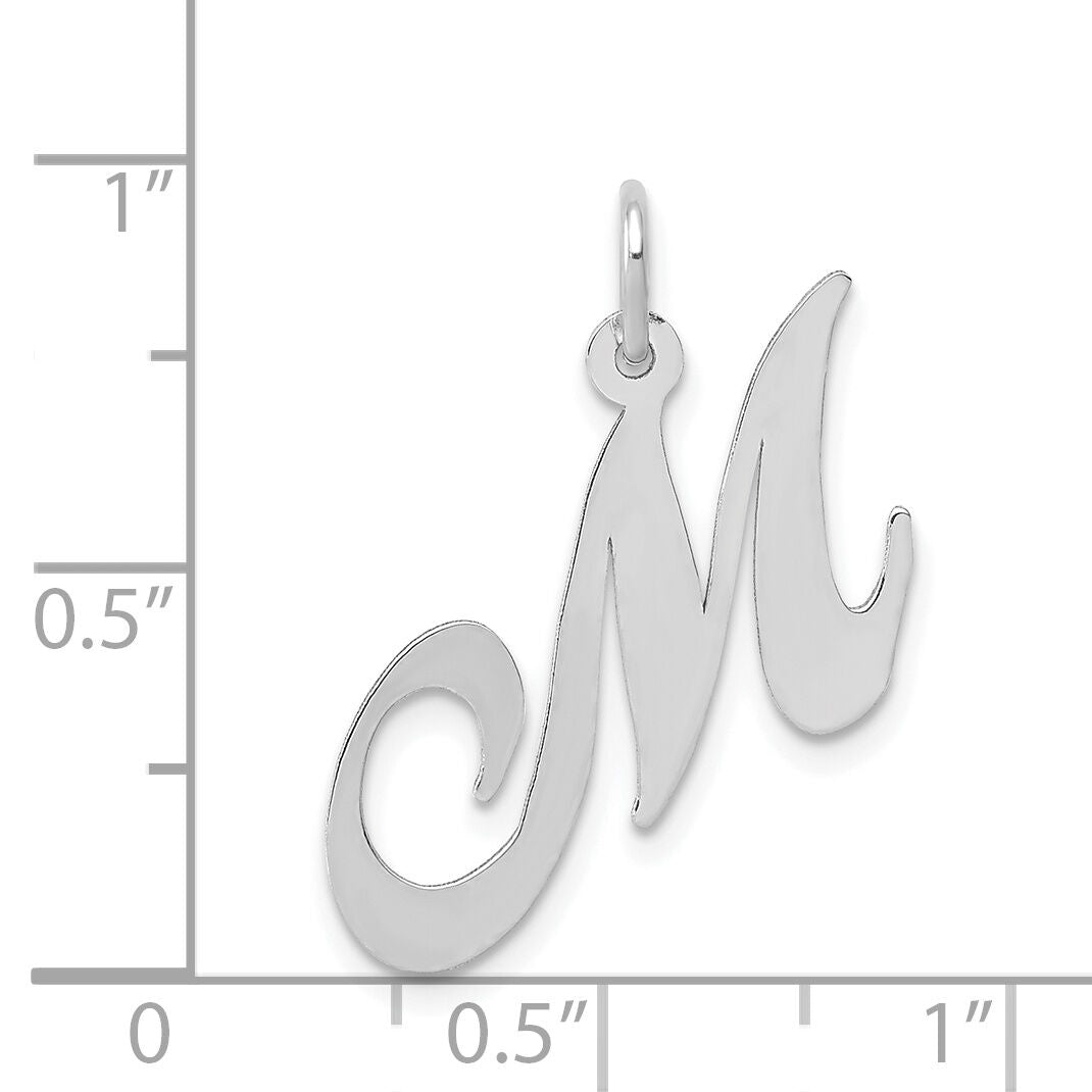 14K White Gold Medium Fancy Script Letter M Initial Charm-YC653M