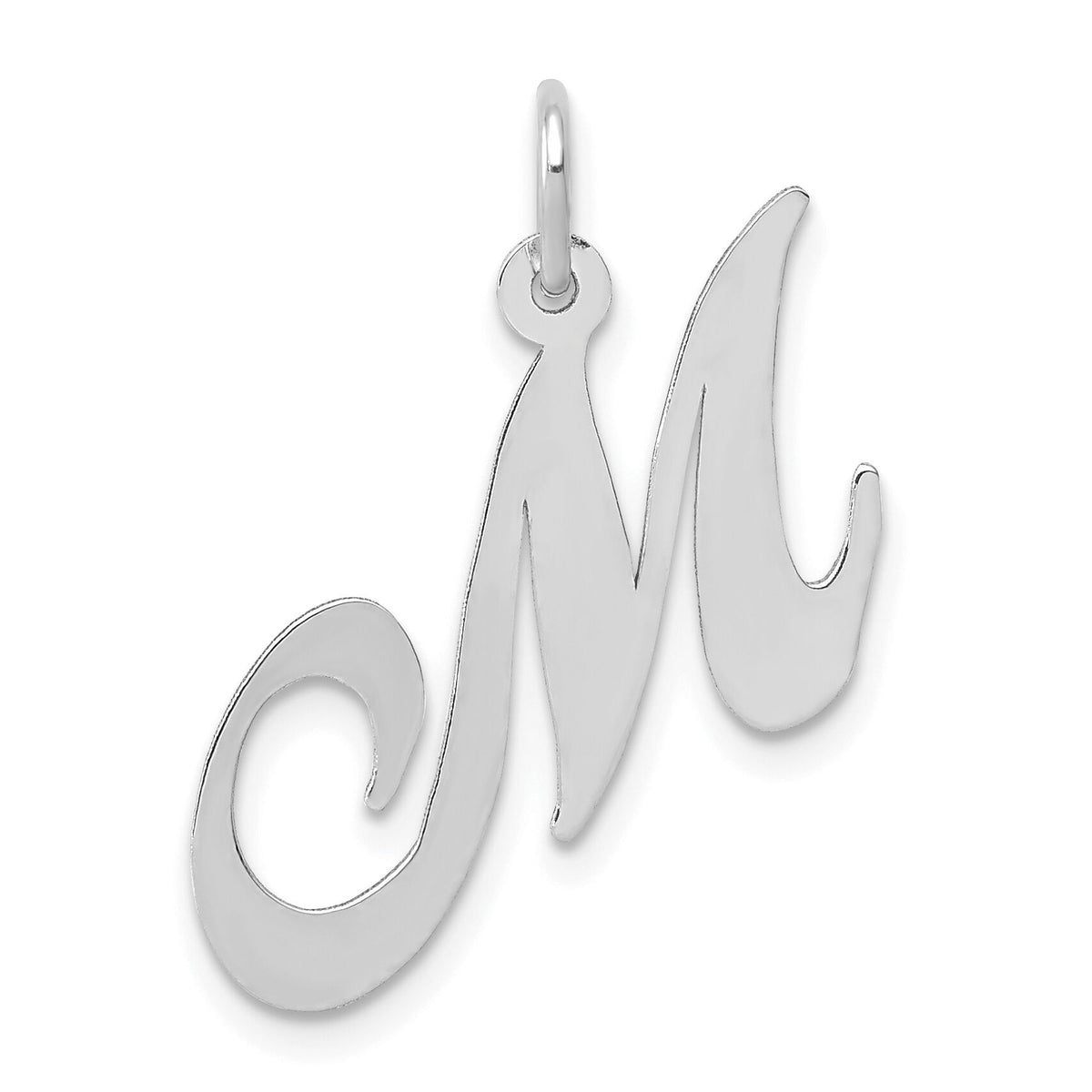 14K White Gold Medium Fancy Script Letter M Initial Charm-YC653M