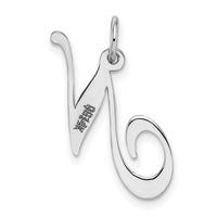 14K White Gold Medium Fancy Script Letter N Initial Charm-YC653N
