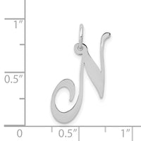 14K White Gold Medium Fancy Script Letter N Initial Charm-YC653N
