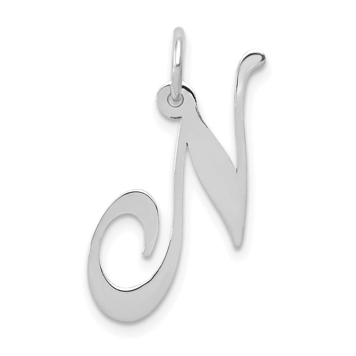 14K White Gold Medium Fancy Script Letter N Initial Charm-YC653N