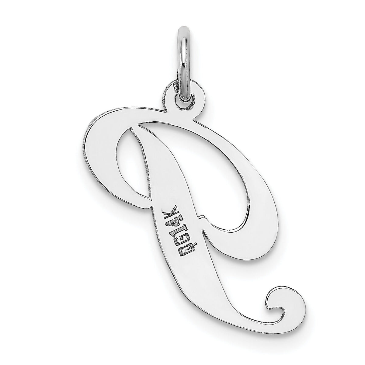 14K White Gold Medium Fancy Script Letter P Initial Charm-YC653P