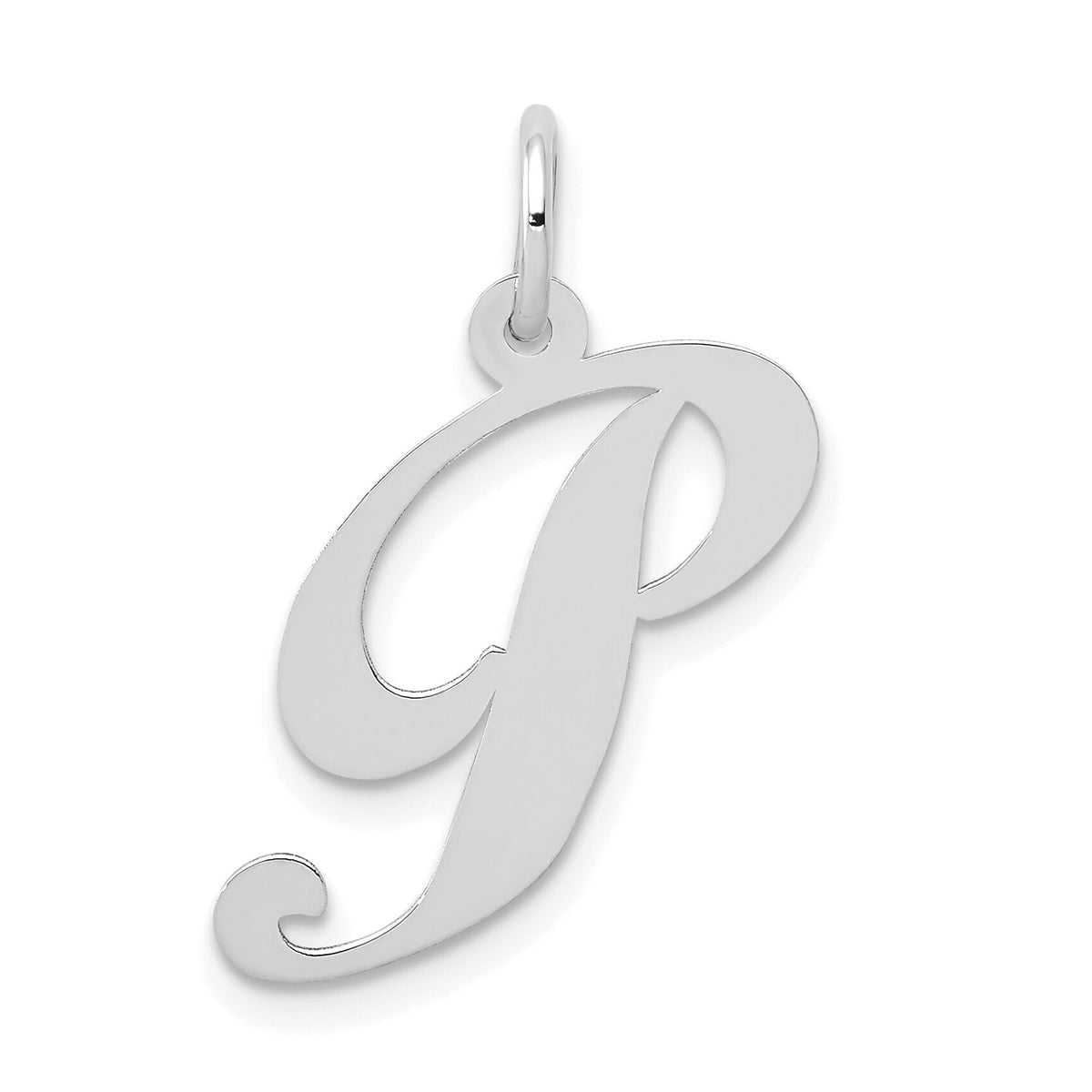 14K White Gold Medium Fancy Script Letter P Initial Charm-YC653P