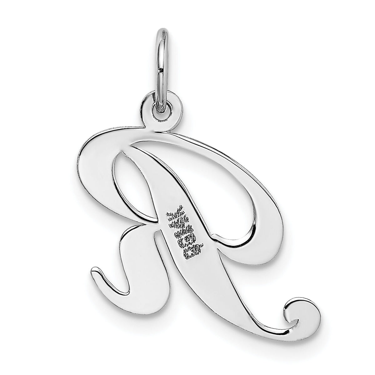 14K White Gold Medium Fancy Script Letter R Initial Charm-YC653R