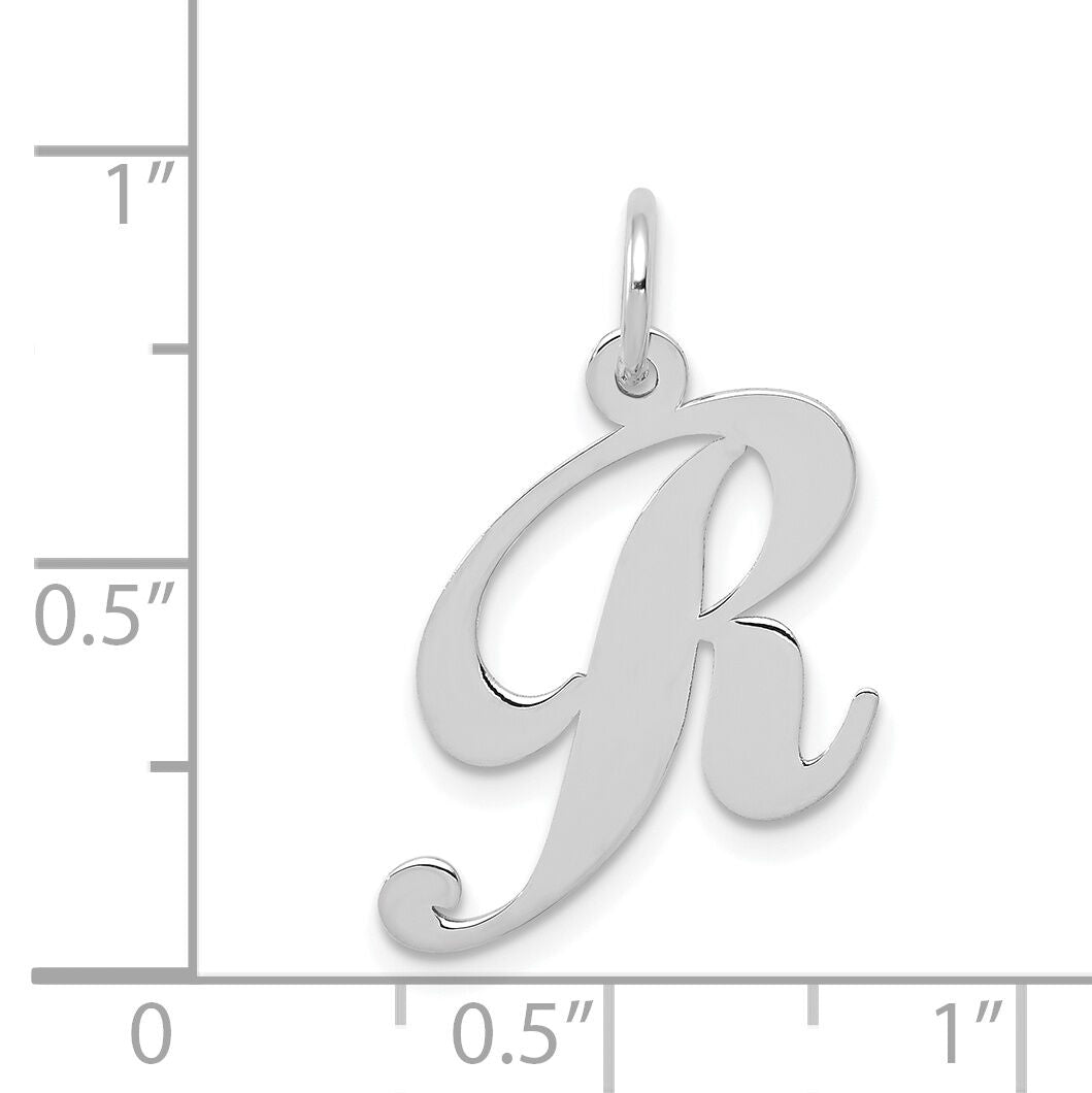 14K White Gold Medium Fancy Script Letter R Initial Charm-YC653R