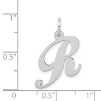 14K White Gold Medium Fancy Script Letter R Initial Charm-YC653R