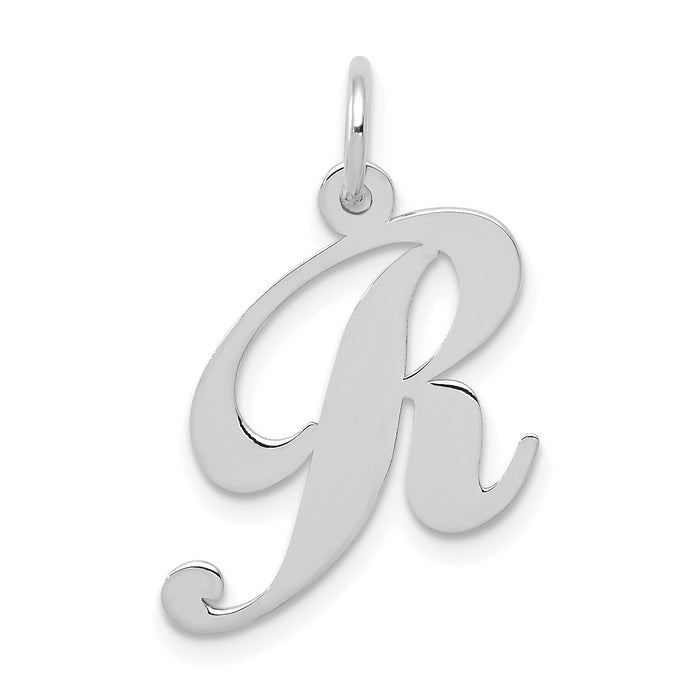 14K White Gold Medium Fancy Script Letter R Initial Charm-YC653R