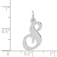 14K White Gold Medium Fancy Script Letter S Initial Charm-YC653S