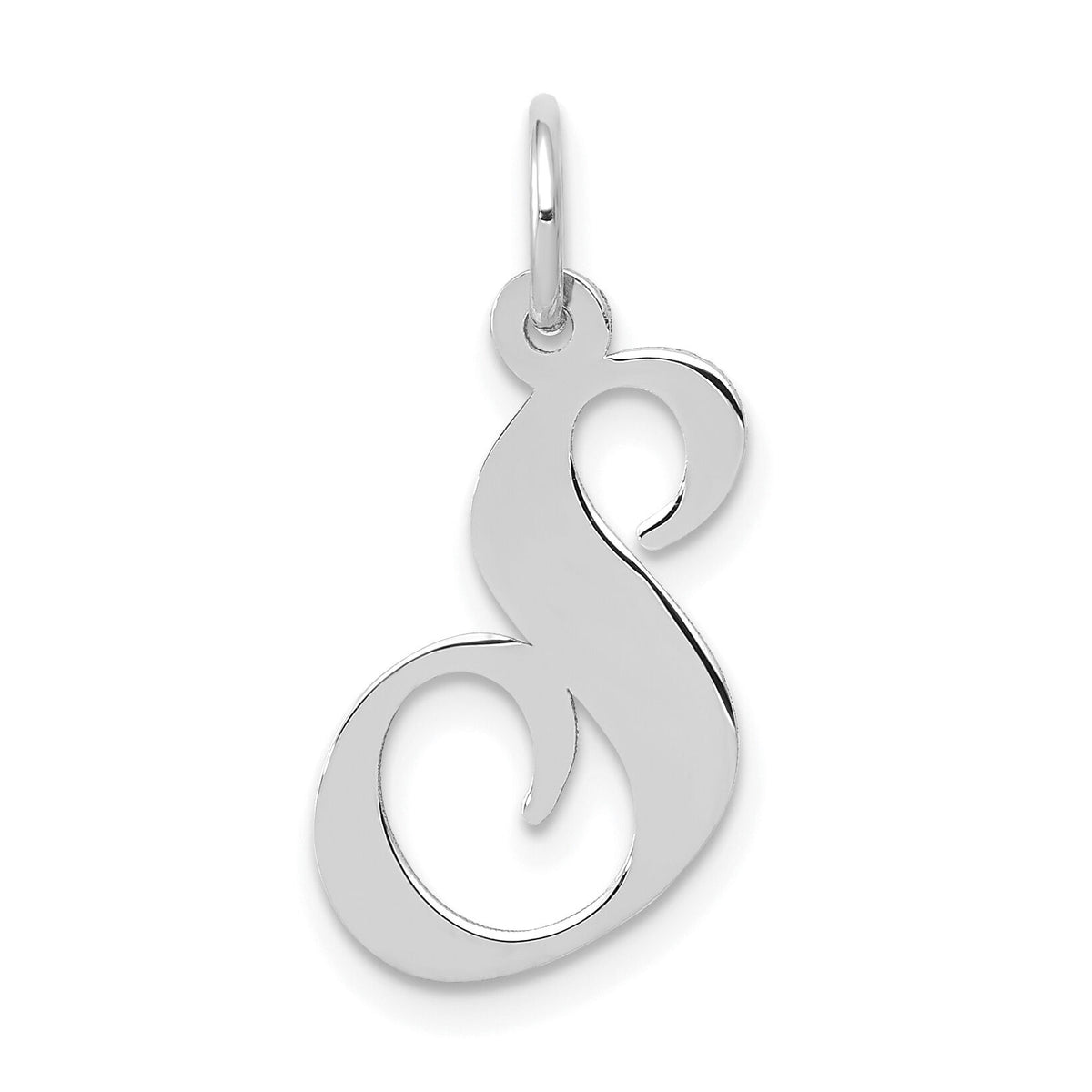 14K White Gold Medium Fancy Script Letter S Initial Charm-YC653S