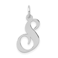 14K White Gold Medium Fancy Script Letter S Initial Charm-YC653S