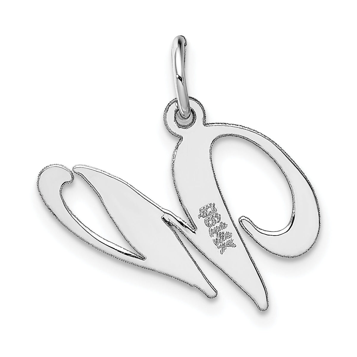 14K White Gold Medium Fancy Script Letter W Initial Charm-YC653W