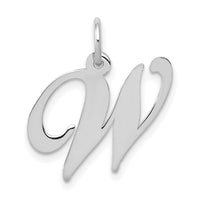 14K White Gold Medium Fancy Script Letter W Initial Charm-YC653W