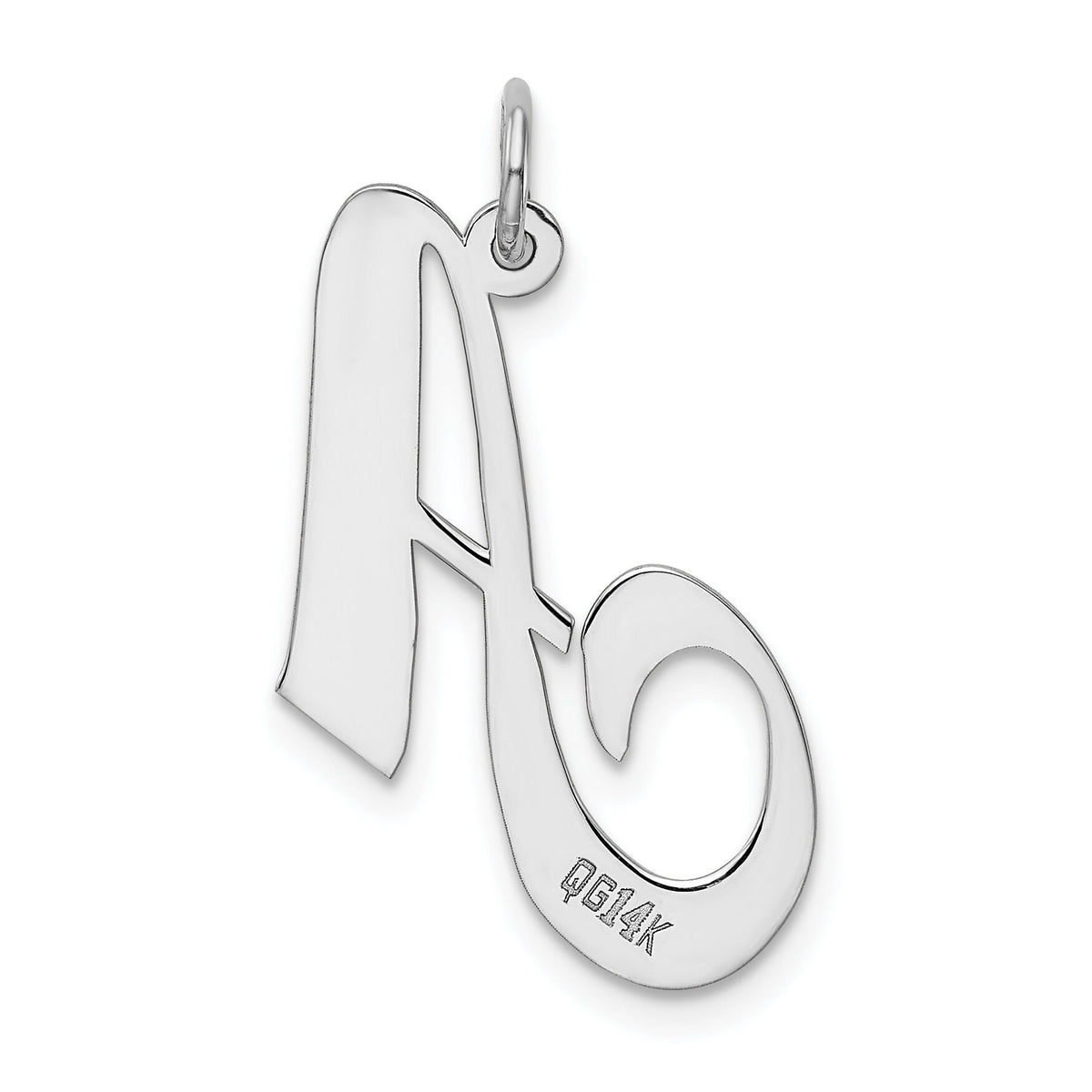 14k White Gold Large Fancy Script Letter A Initial Charm-YC655A