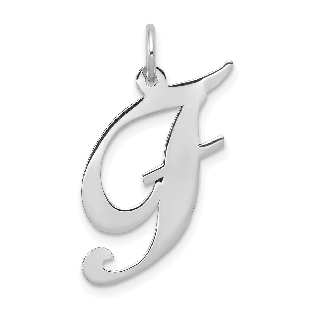 14k White Gold Large Fancy Script Letter F Initial Charm-YC655F