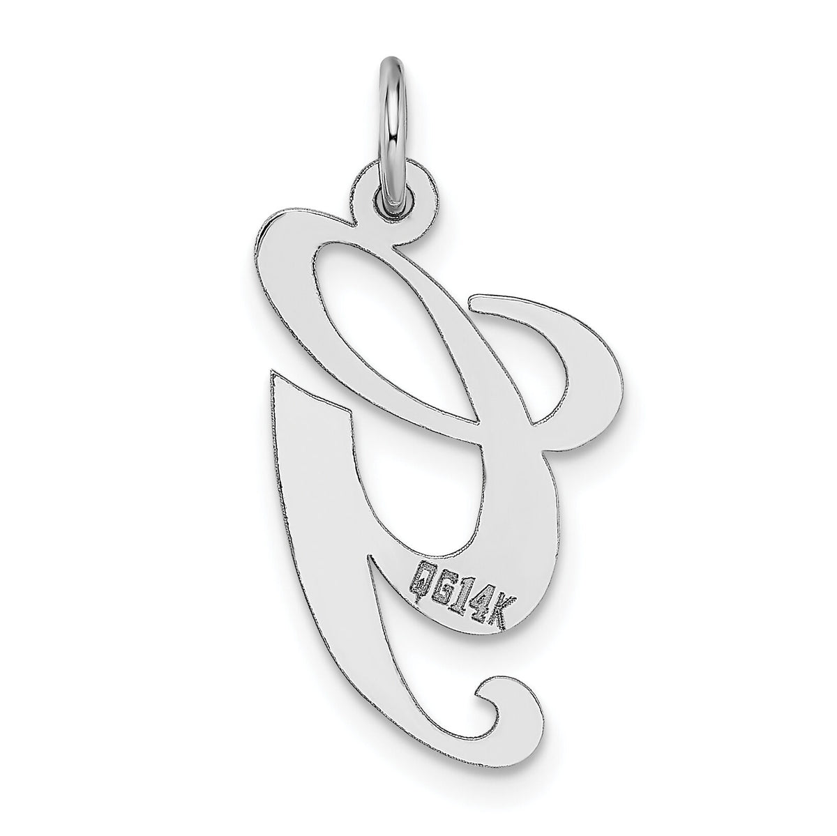 14k White Gold Large Fancy Script Letter G Initial Charm-YC655G