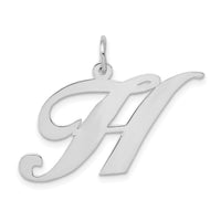14k White Gold Large Fancy Script Letter H Initial Charm-YC655H