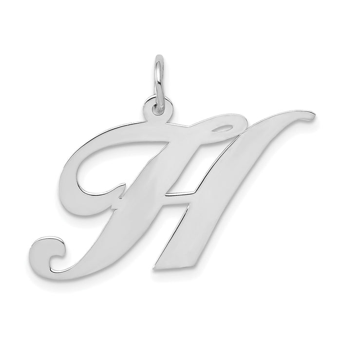 14k White Gold Large Fancy Script Letter H Initial Charm-YC655H