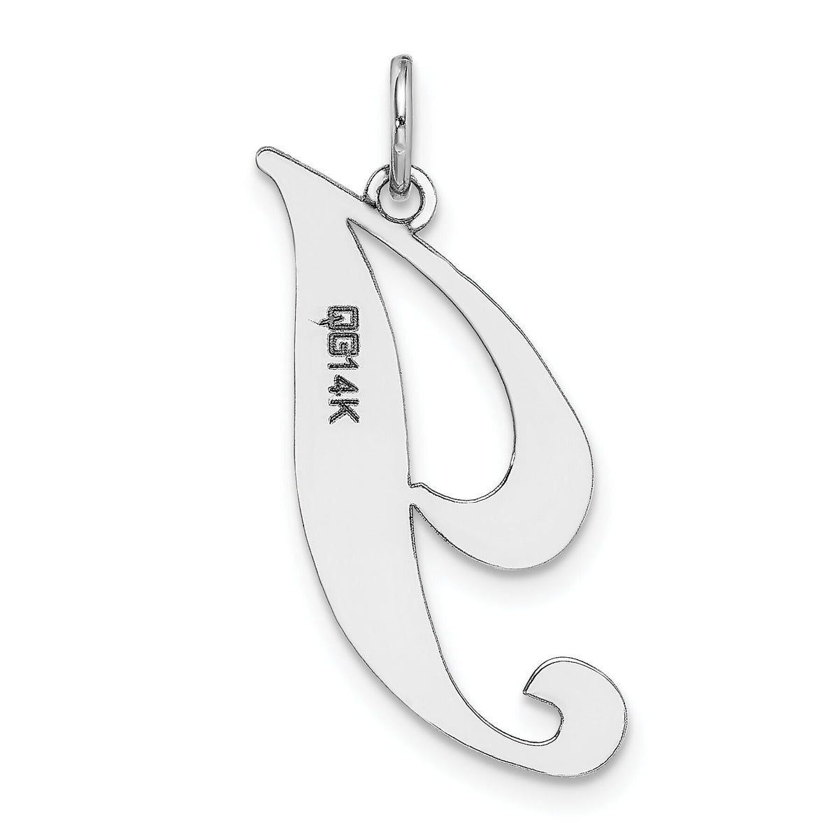 14k White Gold Large Fancy Script Letter I Initial Charm-YC655I