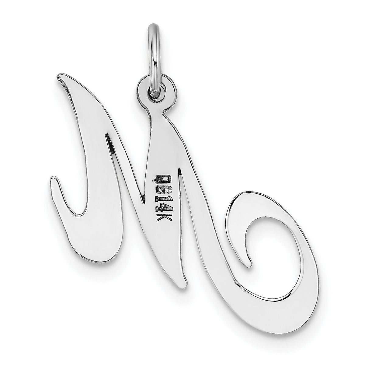14k White Gold Large Fancy Script Letter M Initial Charm-YC655M