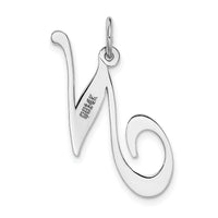 14k White Gold Large Fancy Script Letter N Initial Charm-YC655N