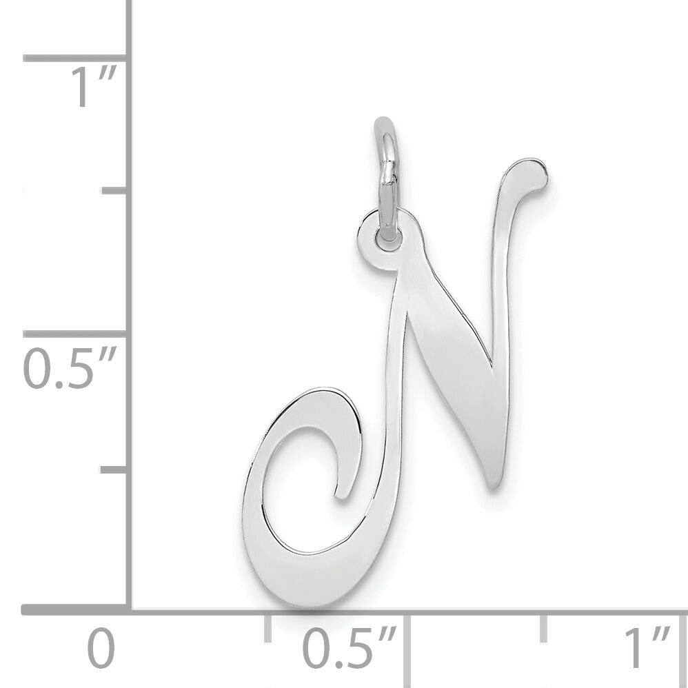 14k White Gold Large Fancy Script Letter N Initial Charm-YC655N