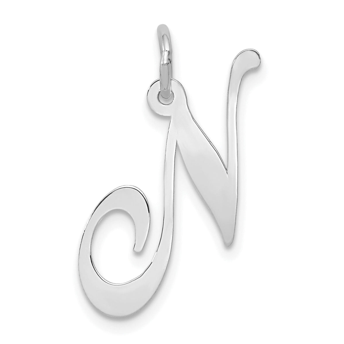 14k White Gold Large Fancy Script Letter N Initial Charm-YC655N
