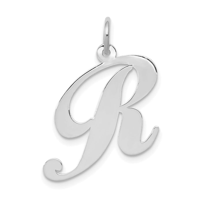 14k White Gold Large Fancy Script Letter R Initial Charm-YC655R