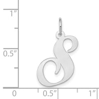 14k White Gold Large Fancy Script Letter S Initial Charm-YC655S