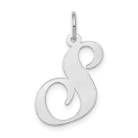 14k White Gold Large Fancy Script Letter S Initial Charm-YC655S