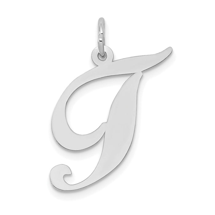 14k White Gold Large Fancy Script Letter T Initial Charm-YC655T