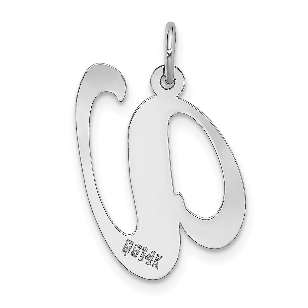 14k White Gold Large Fancy Script Letter V Initial Charm-YC655V