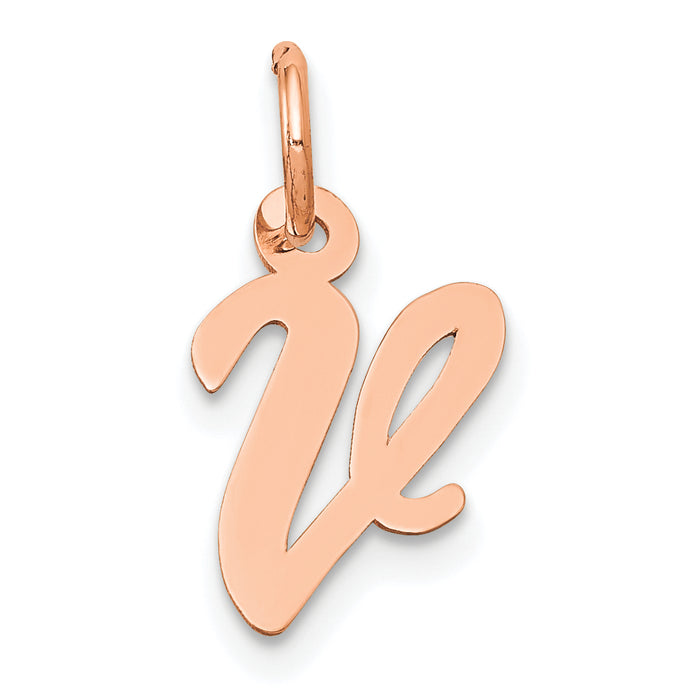 14k Rose Gold Small Script Letter V Initial Charm-YC658RV