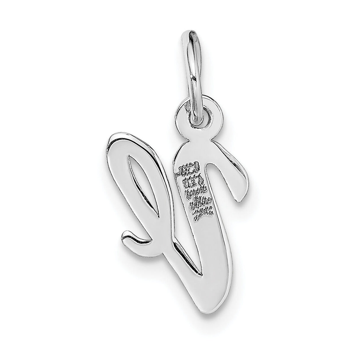 14k White Gold Small Script Letter V Initial Charm-YC659V