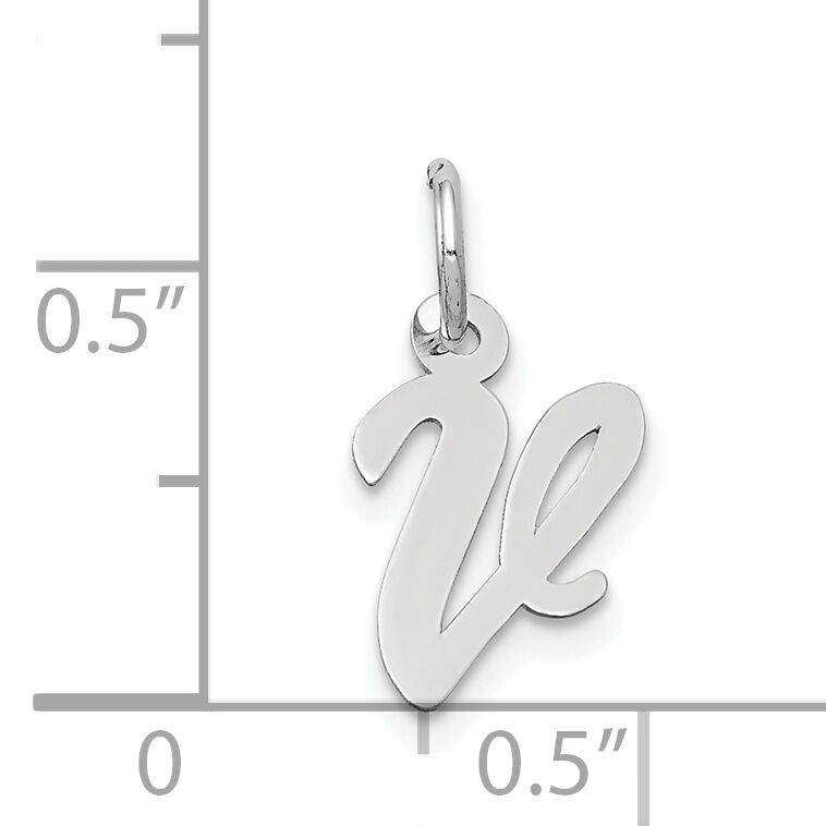 14k White Gold Small Script Letter V Initial Charm-YC659V