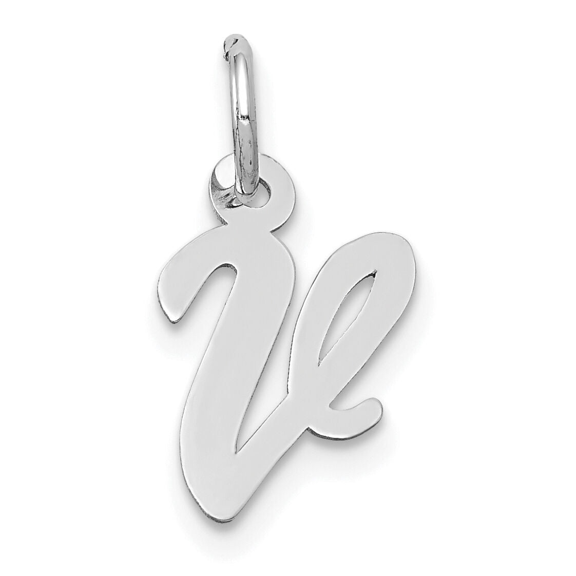 14k White Gold Small Script Letter V Initial Charm-YC659V