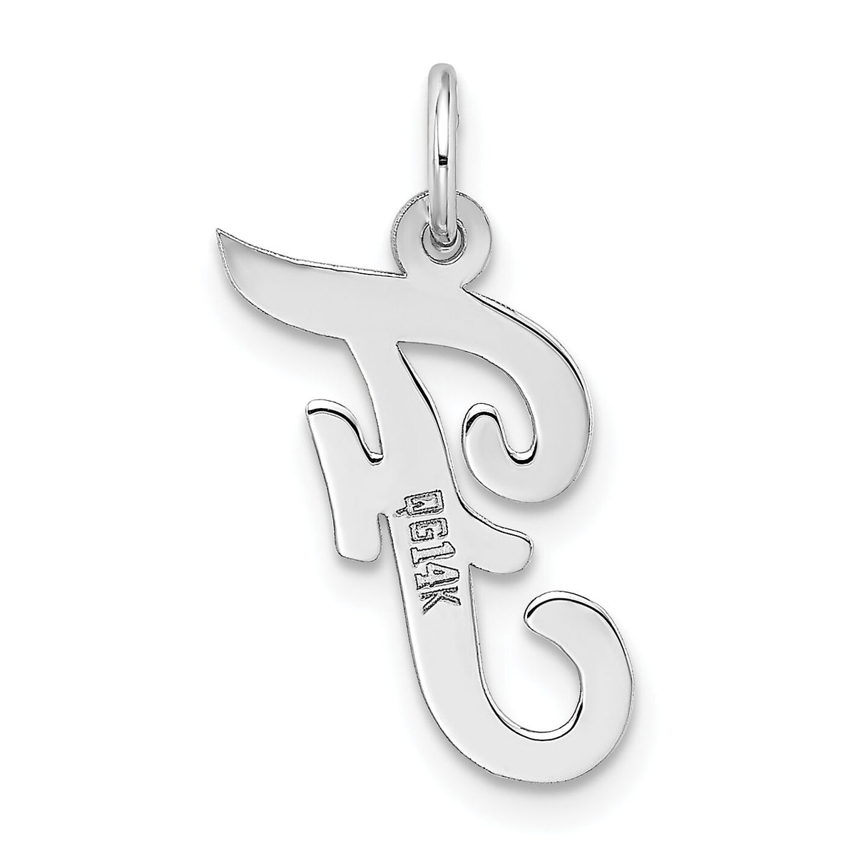 14k White Gold Medium Script Letter F Initial Charm-YC661F
